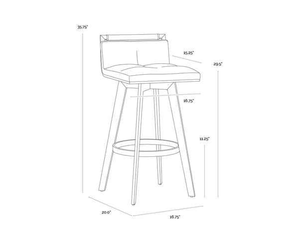 Sunpan ARIZONA Swivel Barstool - Art Deco Elegance in Milliken Cognac with Antique Brass Finish for Style 112206