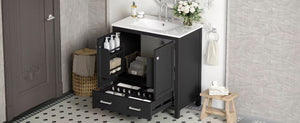 English Elm 30" Black Bathroom Vanity with Undermount Sink, Solid Wood Frame, Soft-Close Doors & Drawer Organizer WF324043AAB