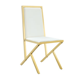 English Elm 2-pack Black Pu Leather Dining Chairs with Angled Silver Metal Legs Modern Set White+Gold W1151P301843