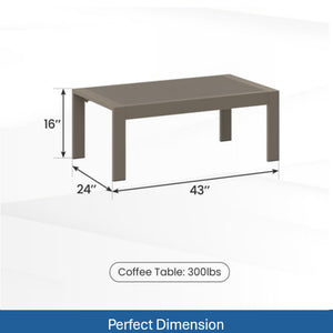 English Elm 43" Outdoor Coffee Table with Wood Grain Top on Powder Coated Iron for Patio Lounging Khaki B082P455113