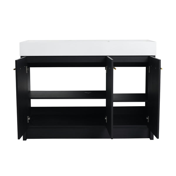 English Elm 48 Inch Freestanding Bathroom Vanity With Integrated Resin Sink & Soft-Close Doors For Storage Solutions W999S00264