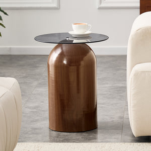 English Elm Small Round Tempered Glass Top Mid Century Modern Accent Table for Living Room or Office W2920P438805