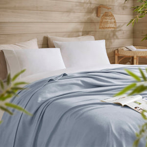 English Elm 1-piece King Jacquard Cotton Blend Blanket Aztec Woven Soft Breathable Bedroom Layer Light Blue B035P437483