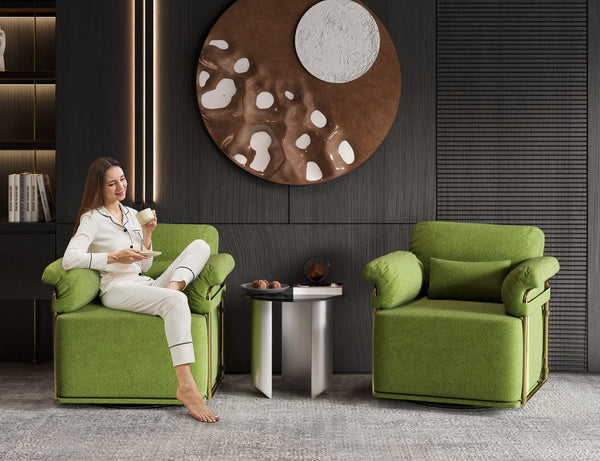 English Elm 360 Degree Swivel Accent Chair - Plush Upholstered Lounge Chair With Gold Legs For Living Room & Office W2012P319075