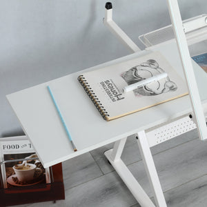 English Elm White Tempered Glass Drafting Table with Chair Steel Frame Tilting Artist Desk W347119824