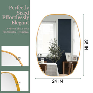 English Elm 24x36 Matte Metal Framed Oval Wall Mirror with Hd Glass for Bath or Entryway Gold W2203P474695