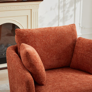 English Elm 40.55"w Oversized Round Swivel Accent Chair Chenille Upholstered Cozy Club Lounge Seating Orange W1298P248771