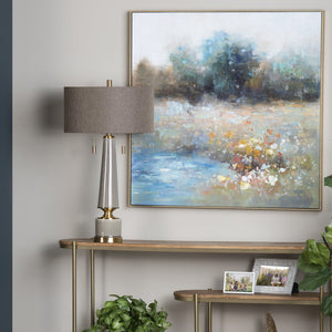 Crestview Collection Moselle Table Lamp - Elegant Obelisk Design With Brass Accents & Textured Linen Shade For Warm Lighting   Cvap2520