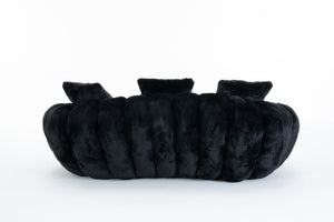 English Elm Floral-shaped Faux Fur Two Seater Sofa Sculptural Petal Design for Cozy Living Rooms Black W2012P399203