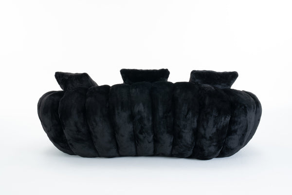 English Elm Floral-shaped Faux Fur Two Seater Sofa Sculptural Petal Design for Cozy Living Rooms Black W2012P399203