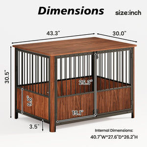 English Elm 43'' Walnut Fluted Wood Dog Crate Doubles as End Table for Medium and Large Pets W1820P336034