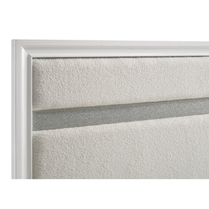 English Elm Annie Glam Queen Bed Glittering Stripe Upholstered Headboard Padded White Panel Frame B062S01599