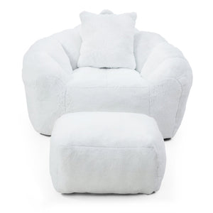 English Elm Giant Foam-Filled Bean Bag Chair with Footstool, Shell-Shaped Faux Fur Sofa for Gaming Reading уют White W2677P306793