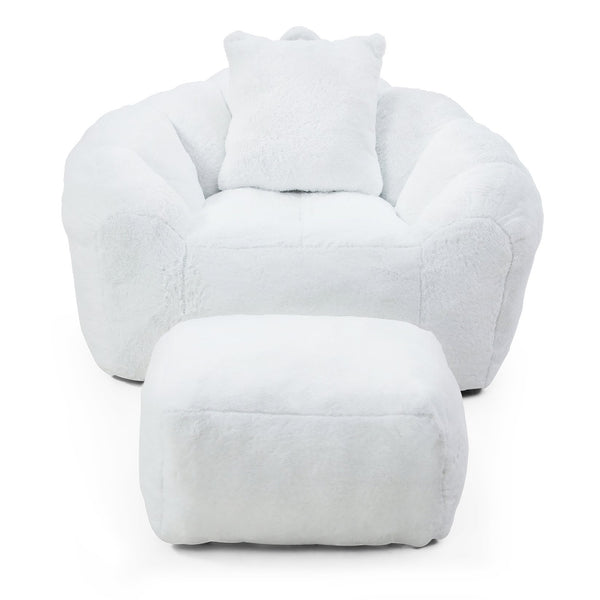 English Elm Giant Foam-Filled Bean Bag Chair with Footstool, Shell-Shaped Faux Fur Sofa for Gaming Reading уют White W2677P306793