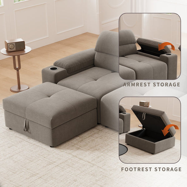 English Elm Modern Modular L-shaped sectional sofa 105-inch cloud deep-seat 4-seat cotton comfort with ottoman and storage Brown W3820S00009