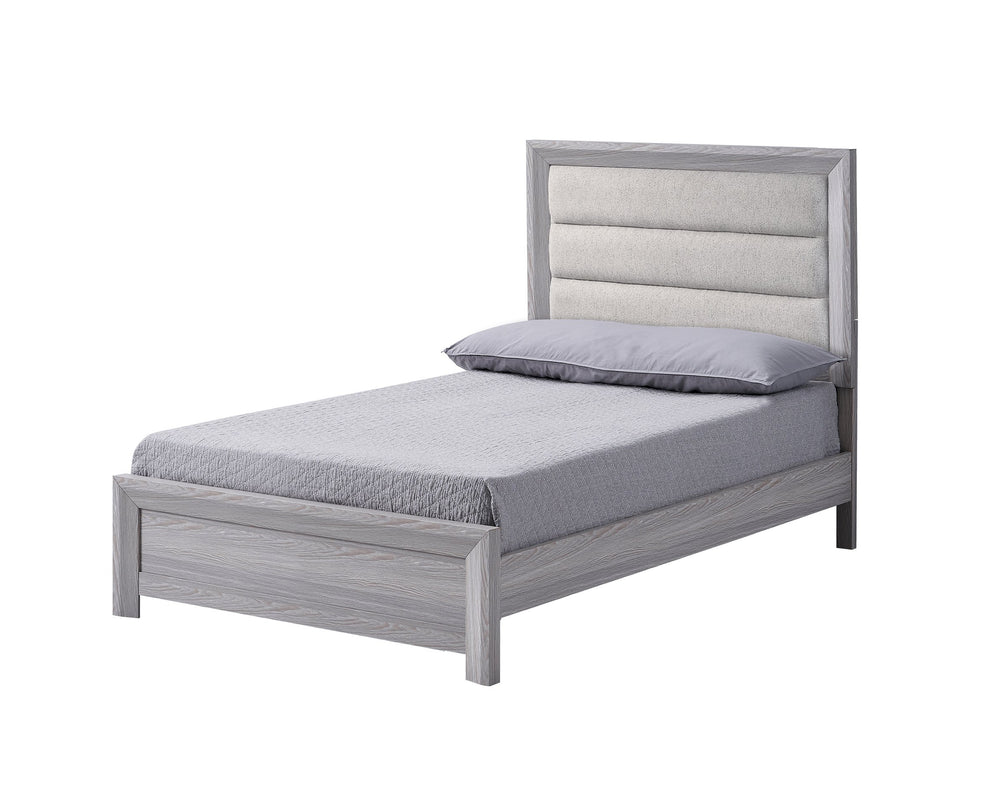 English Elm 1pc Twin Panel Bed with Plush Channel Tufted Headboard, Neutral Finish, Contemporary Frame, Easy Assembly Driftwood,Gray 44.8 L x 35 W x 6.1 H B2741S00208