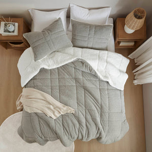 English Elm Comforter Plush twin set with faux feathersoft face and ivory sherpa reverse for cozy warmth and style Grey 23.23 L x 18.11 W x 11.02 H B035P294139