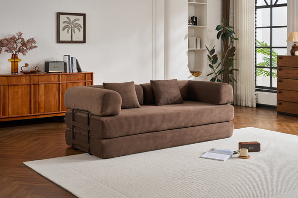 English Elm Convertible Sleeper Sofa Bed Corduroy 4-in-1 Folding Floor Couch with 35D Sponge Support and No-Assembly Brown W3434P378561