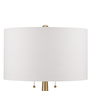 Jebel Table Lamp - Mid-Century Modern Design with Turned Stone, Warm Brass Accents & Beige Shade