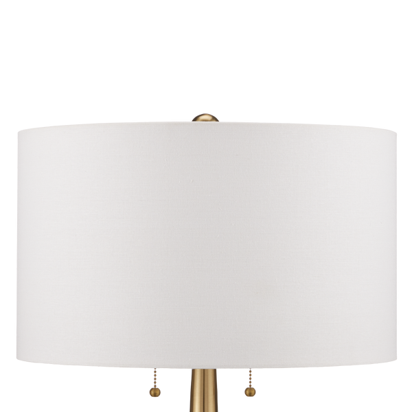 Jebel Table Lamp - Mid-Century Modern Design with Turned Stone, Warm Brass Accents & Beige Shade