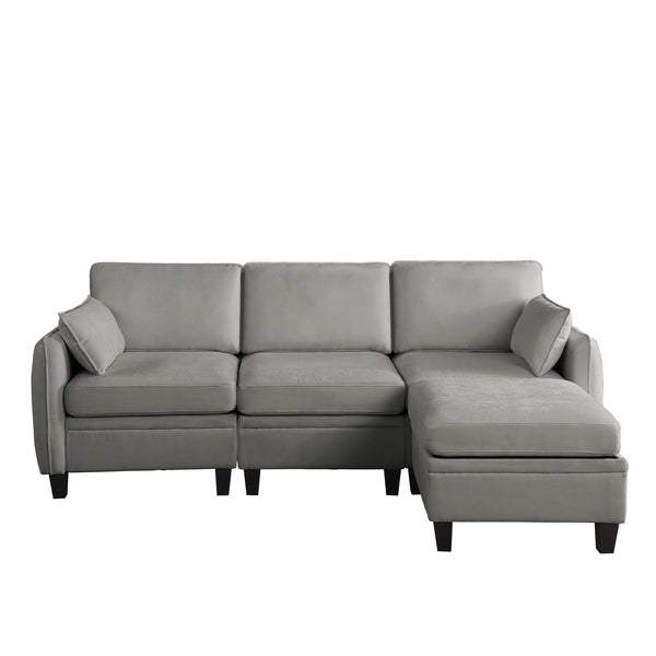 English Elm 102 Inch Linen Modular Sectional Sofa with Hidden Storage and Cloud Cushion Comfort Dark Grey W1099S00213