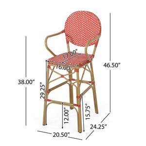 English Elm Outdoor Bistro Wicker Barstools Set of 2 Rust Resistant Aluminum Patio Bar Seating 72605.00RD