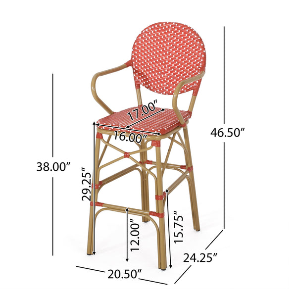 English Elm Outdoor Bistro Wicker Barstools Set of 2 Rust Resistant Aluminum Patio Bar Seating 72605.00RD