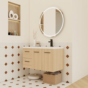 English Elm 36" Floating Bathroom Vanity Light Oak Gel Coat Sink Modular Storage Cabinet W3450S00084