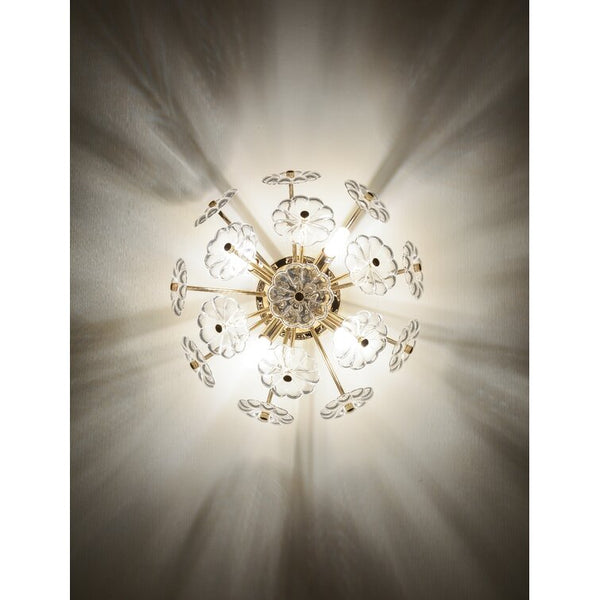English Elm Gold Elegant Flush Mount Ceiling Light with Crystal Petal Design, 19.7" Brass Fixture, 6×G9 Sockets W2738P314593