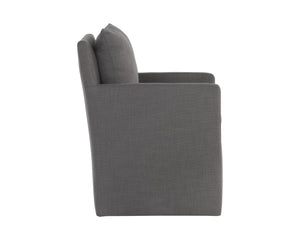 Sunpan Glenrose Elegant Wheeled Dining Armchair - Classic Comfort with Feather-Filled Cushions for Style Effie Smoke