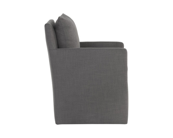 Sunpan Glenrose Elegant Wheeled Dining Armchair - Classic Comfort with Feather-Filled Cushions for Style Effie Smoke