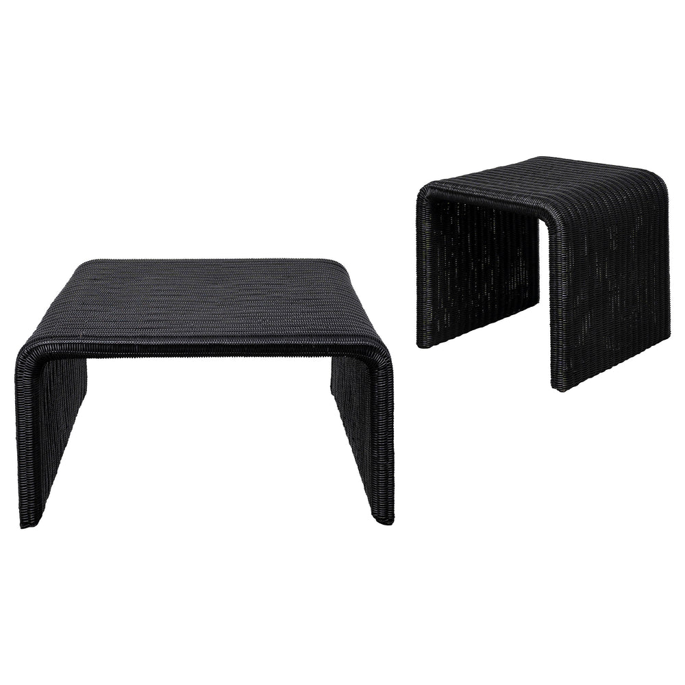 English Elm Gage Woven Rattan and Iron 2 Piece Living Room Table Set with Retro Modern Appeal B062S01438
