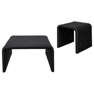 English Elm Gage Woven Rattan and Iron 2 Piece Living Room Table Set with Retro Modern Appeal B062S01438