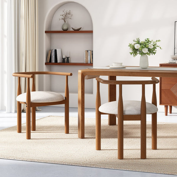 English Elm Modern Rubberwood Dining Chairs with Cushioned Seats Mid Century Style Set of 2 N762P388943W
