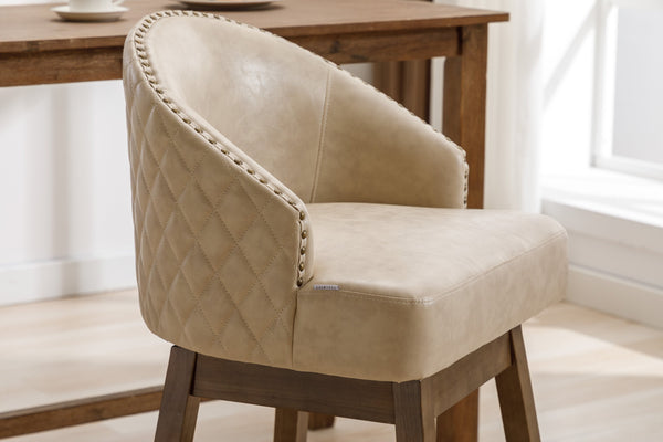 English Elm United We Win Quilted Microsuede Swivel Barstool with Wood Legs and Gold Rivet Trim Apricot W1568P361708