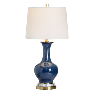 Crestview Collection 29"H Delaney Table Lamp - Elegant Blue Ceramic With Gold Accents, Crystal Ring & Linen Shade   Cvap2849