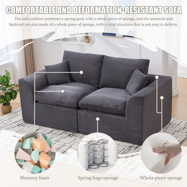 English Elm UNITED Cloud Couch Modular Sectional Sofa with Corduroy Cover, Ergonomic 2-Seater, No Assembly Needed Dark Gray W1568P371127