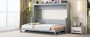English Elm Queen Size Murphy Bed With Hydraulic Lift & Integrated Desk - Space-Saving Gray Design For Versatile Living N820S00033E-GIGA