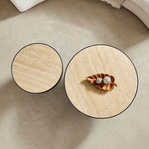 English Elm Coffee Table Nesting Set Round Mdf Pair Walnut Finish for Modern Living Rooms W876S00335