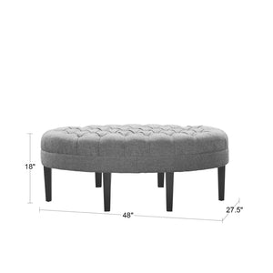 JLA Home Madison Park - Surfboard Tufted Ottoman — Oval Upholstered Accent Bench with Button Tufting & Dark Wood Legs for Stylish Seating and Footrest FUR101-0044