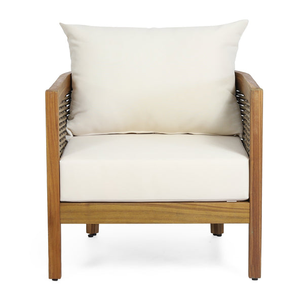 English Elm Christopher Knight Home® - Outdoor Acacia Wood Club Chairs with Teak Finish, Faux Rattan Accents & Water-Resistant Beige Cushions, Cozy Lounge Seating 70915.00