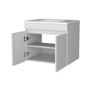 English Elm FM Modern Floating Bathroom Vanity with Integrated Sink and Soft-Close Door for Sleek Storage White 29 L x 23 W x 13 H B128P293883