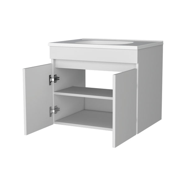 English Elm FM Modern Floating Bathroom Vanity with Integrated Sink and Soft-Close Door for Sleek Storage White 29 L x 23 W x 13 H B128P293883