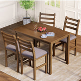 English Elm 5 Piece s Stylish Dining Table Set 4 Upholstered Chairs With Ladder Back Design For Dining Room Kitchen Brown Cushion and Antique Oak