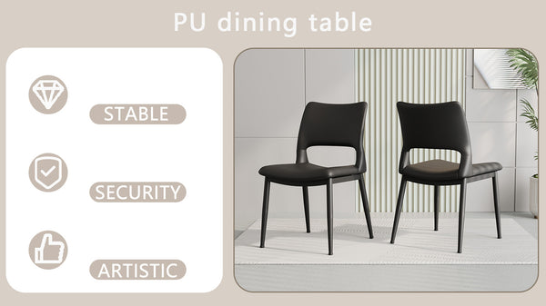 English Elm Modern Black Pu Leather Dining Chairs Set of 2 Ergonomic Metal Frame Seating W1727P251122