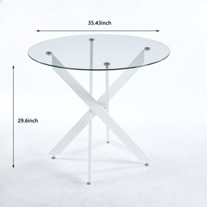 English Elm Dining Table Square Tempered Glass Top Cross Metal Base Modern Space Saving Design W234P235263
