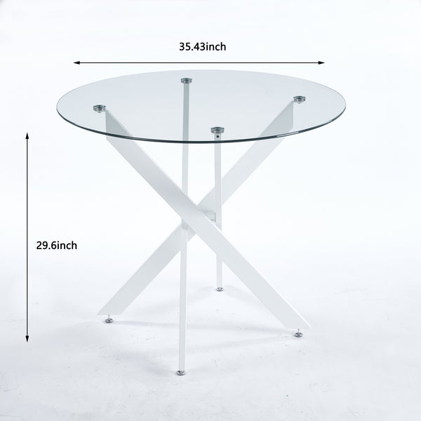 English Elm Dining Table Square Tempered Glass Top Cross Metal Base Modern Space Saving Design W234P235263