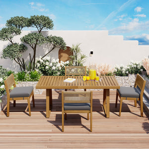 English Elm U_style Acacia Wood Outdoor Dining Set with Thick Cushions for Patio Garden Use WY000393AAE