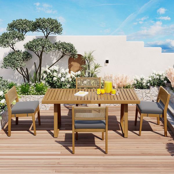 English Elm U_style Acacia Wood Outdoor Dining Set with Thick Cushions for Patio Garden Use WY000393AAE