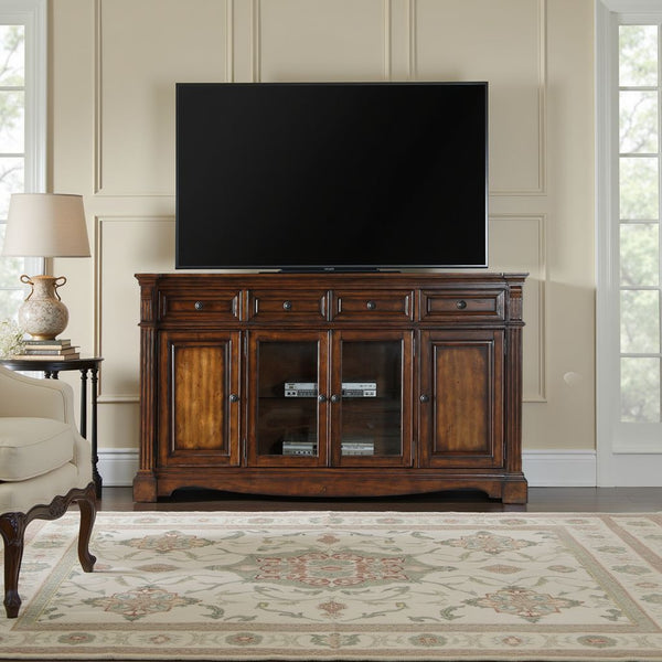 English Elm Parliament Traditional Hardwood Media Console with Bronze Hardware and Glass Doors B108P468547